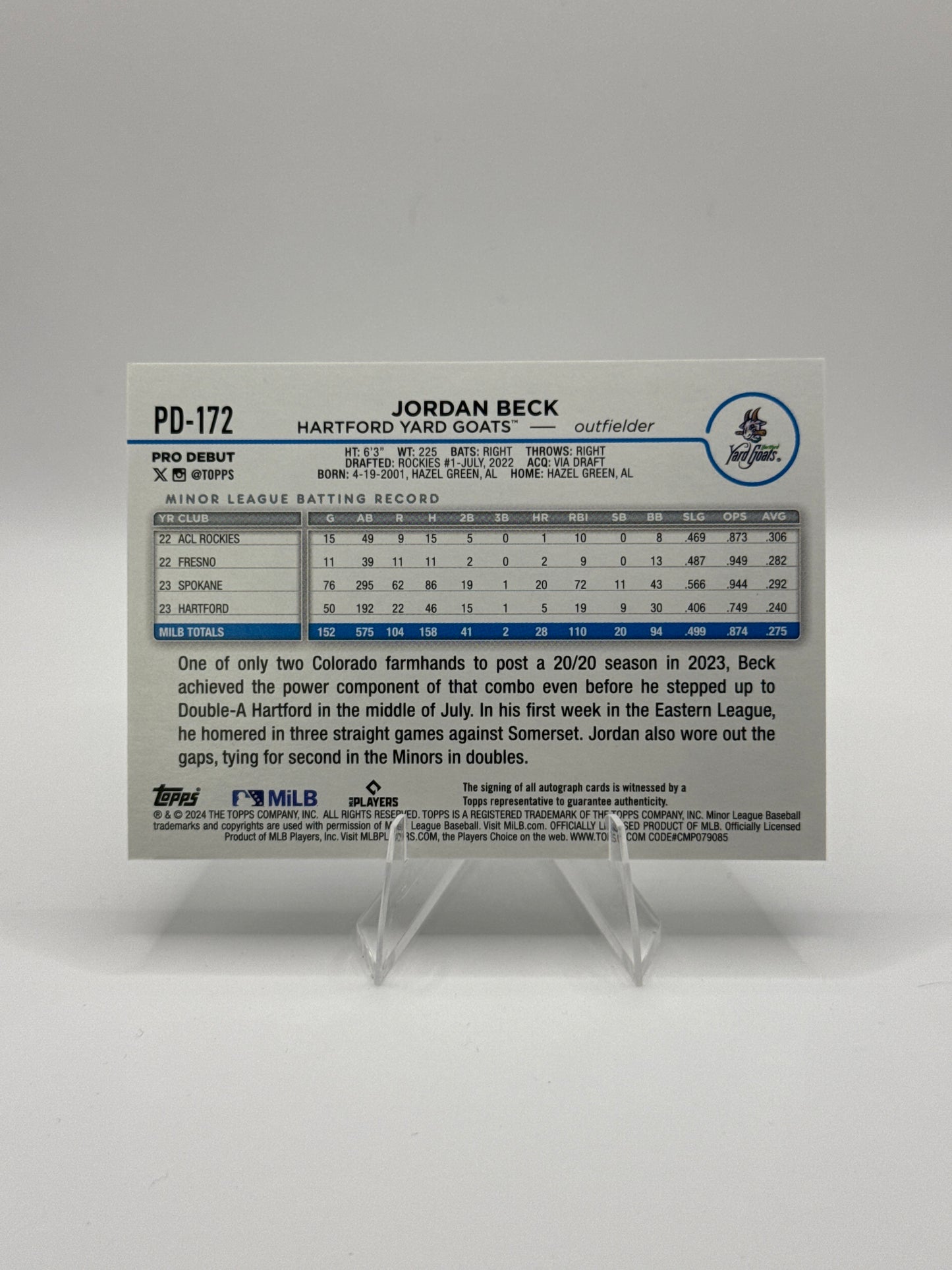 Jordan Beck #PD-172 Pro-Debut Autograph