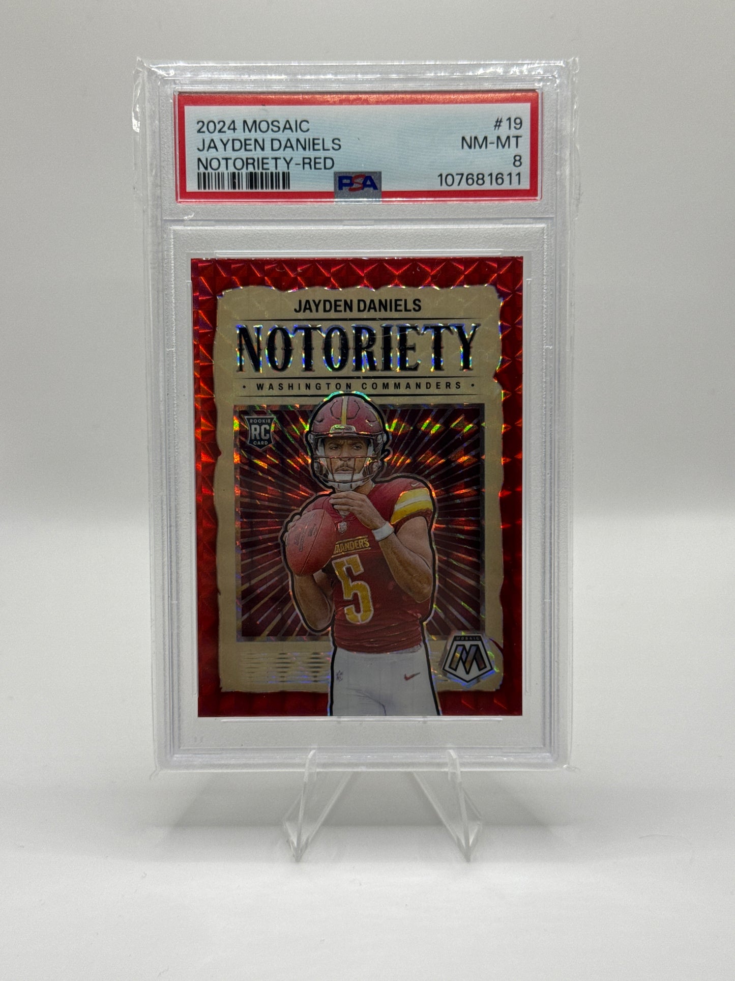 Jayden Daniels (Rookie) #19 Red Notoriety Color-Match PSA 8