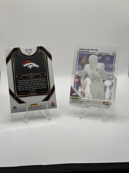 Courtland Sutton #240 Red Black Prizm Shock and #18 Clearly