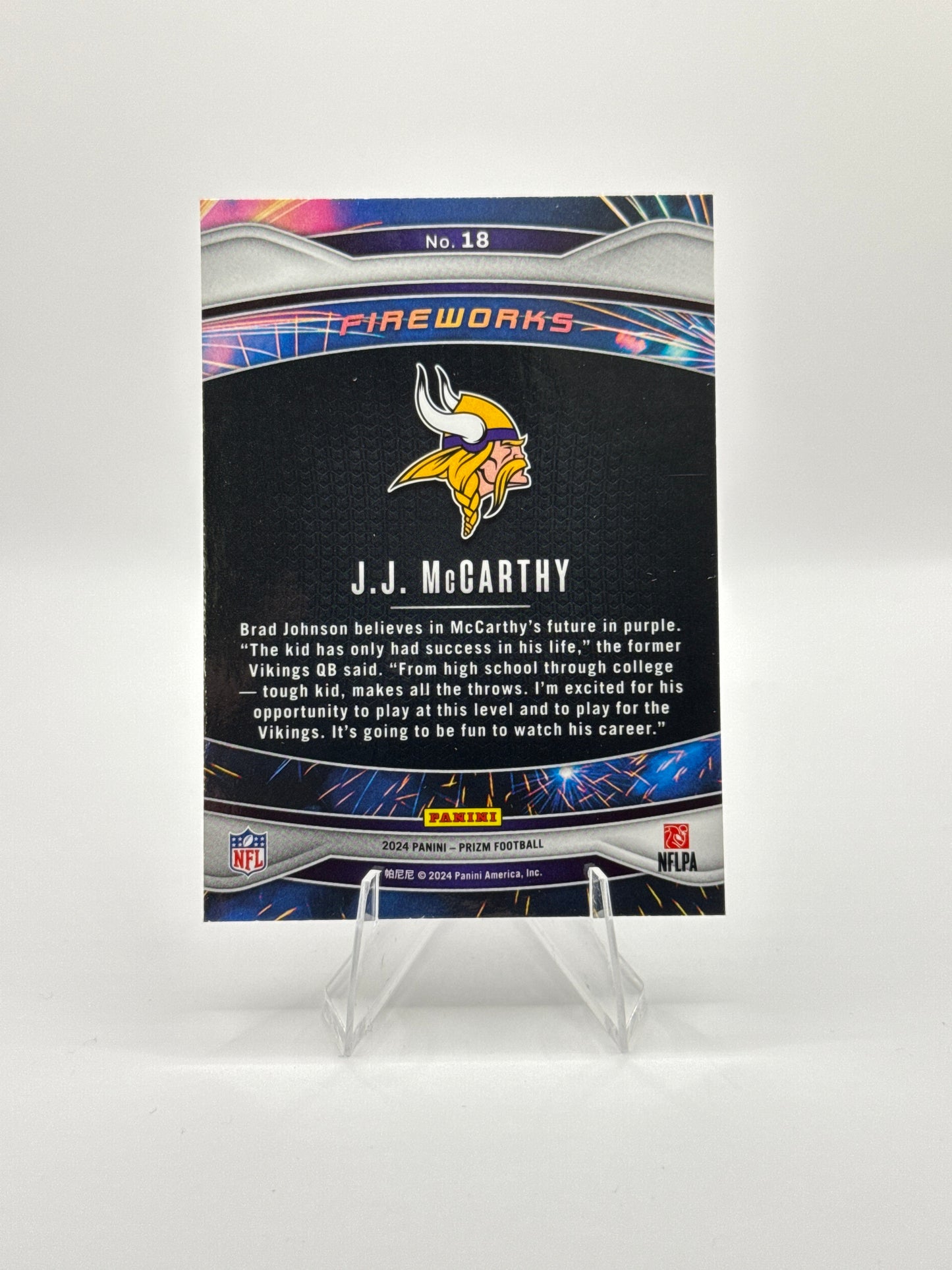 J.J. McCarthy (Rookie) #18 Fireworks 2024 Panini - Prizm Football