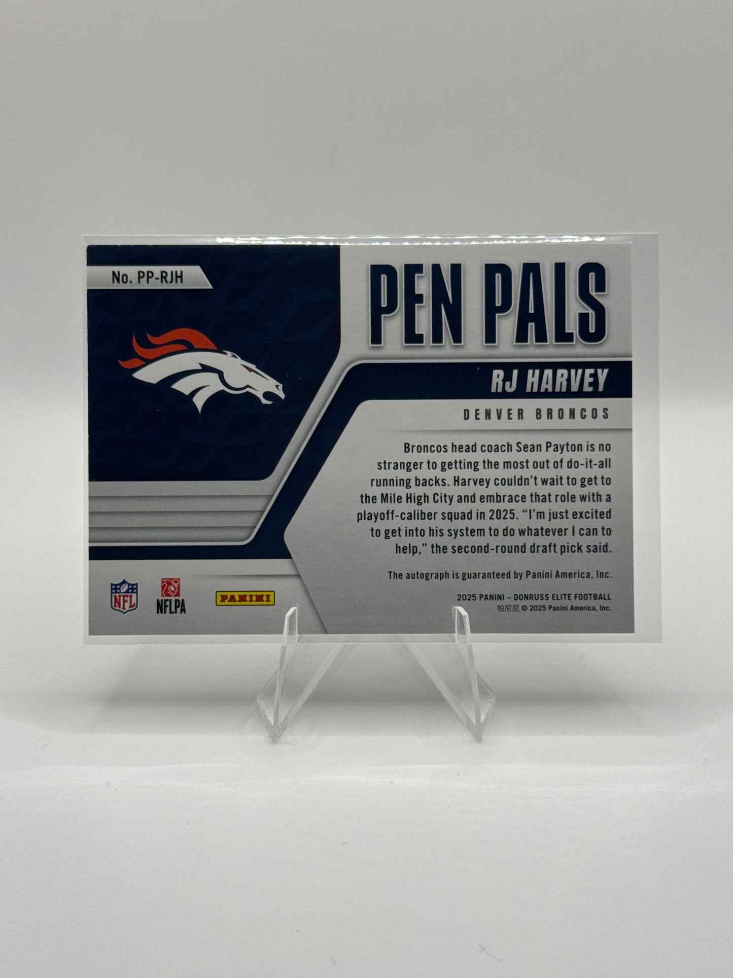 RJ Harvey (Rookie) #PP-RJH 2025 Donruss Elite Pen Pals Rookie Autograph