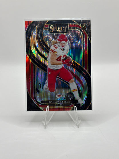 Carson Steele (Rookie) #142 Red Black Prizm Shock Premier Level - Color Match!
