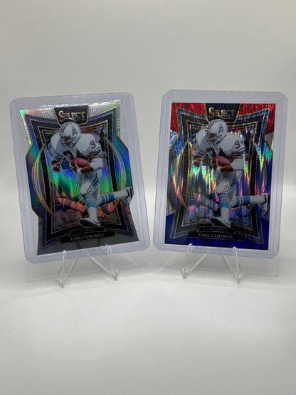 Earl Campbell #54 Concourse Level Silver Prizm Die-Cut and Red Blue Prizm Shock