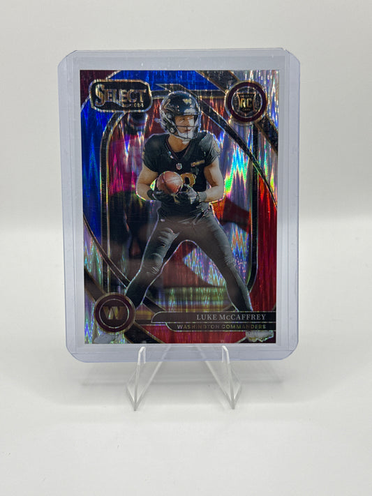 Luke McCaffrey #279 Club Level Red Blue Prizm Shock
