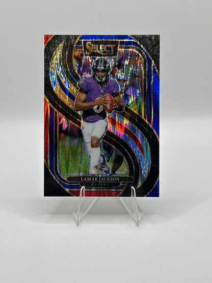 Lamar Jackson #121 Red Blue Prizm Shock Premier Level 2024 Panini - Select Football