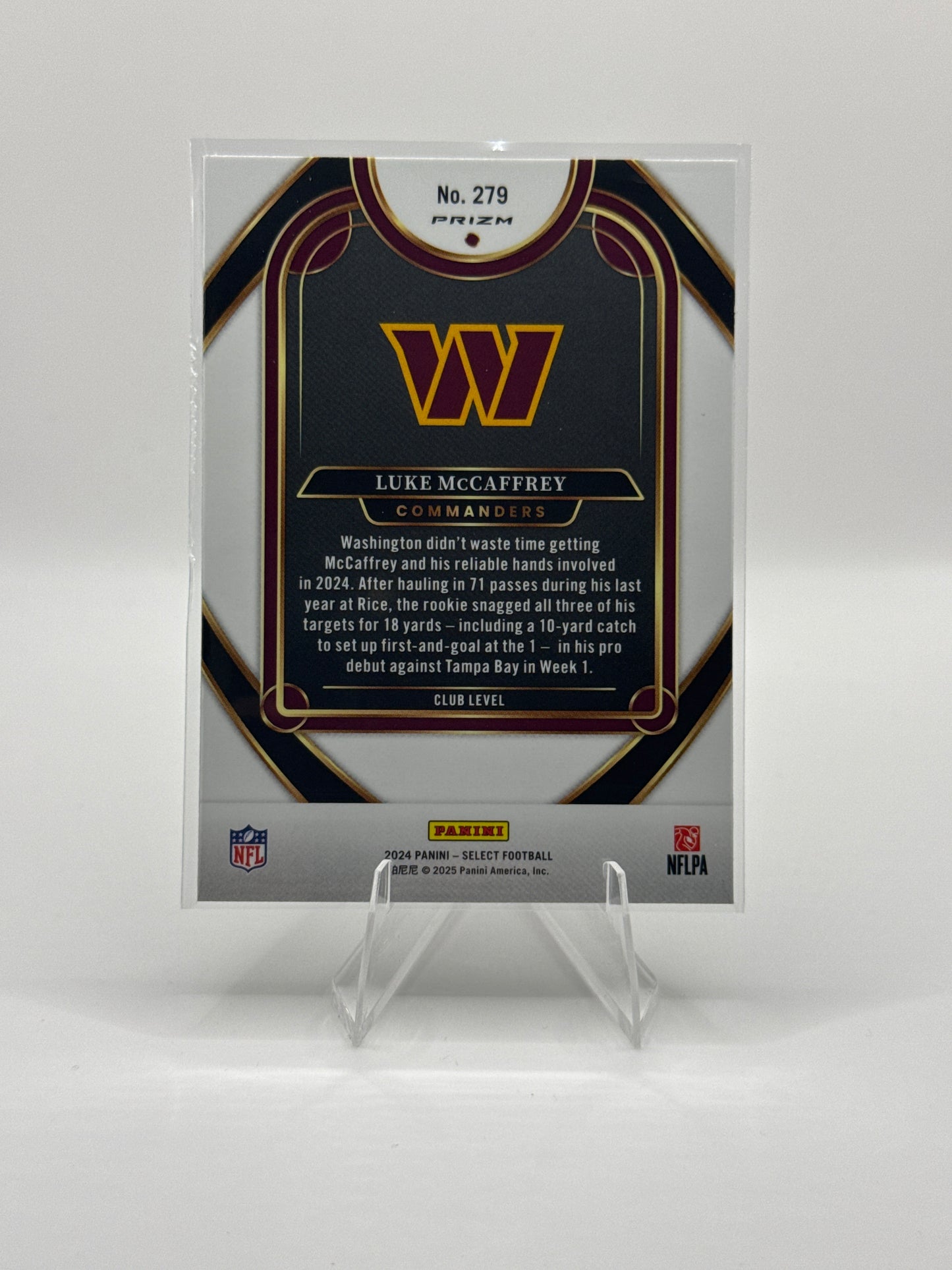 Luke McCaffrey (Rookie) #279 Red Black Prizm Shock Club Level