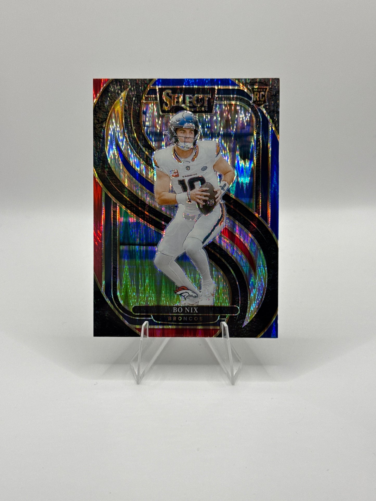 Bo Nix Rookie #117 Red Blue Prizm Shock Premier Level