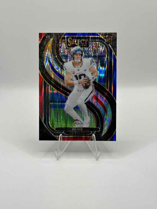 Bo Nix Rookie #117 Red Blue Prizm Shock Premier Level