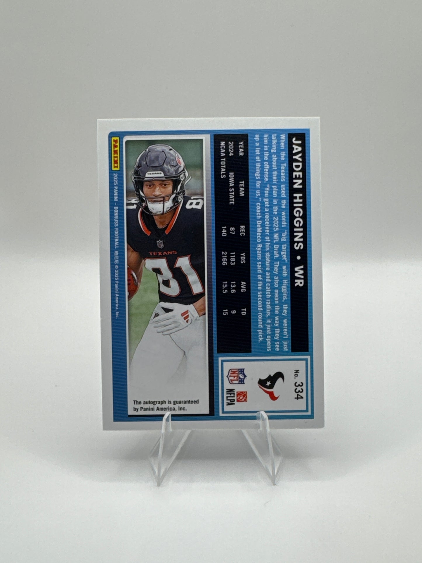 Jayden Higgins (Rookie) #334 Purple Autograph /150 2025 Panini - Donruss Football